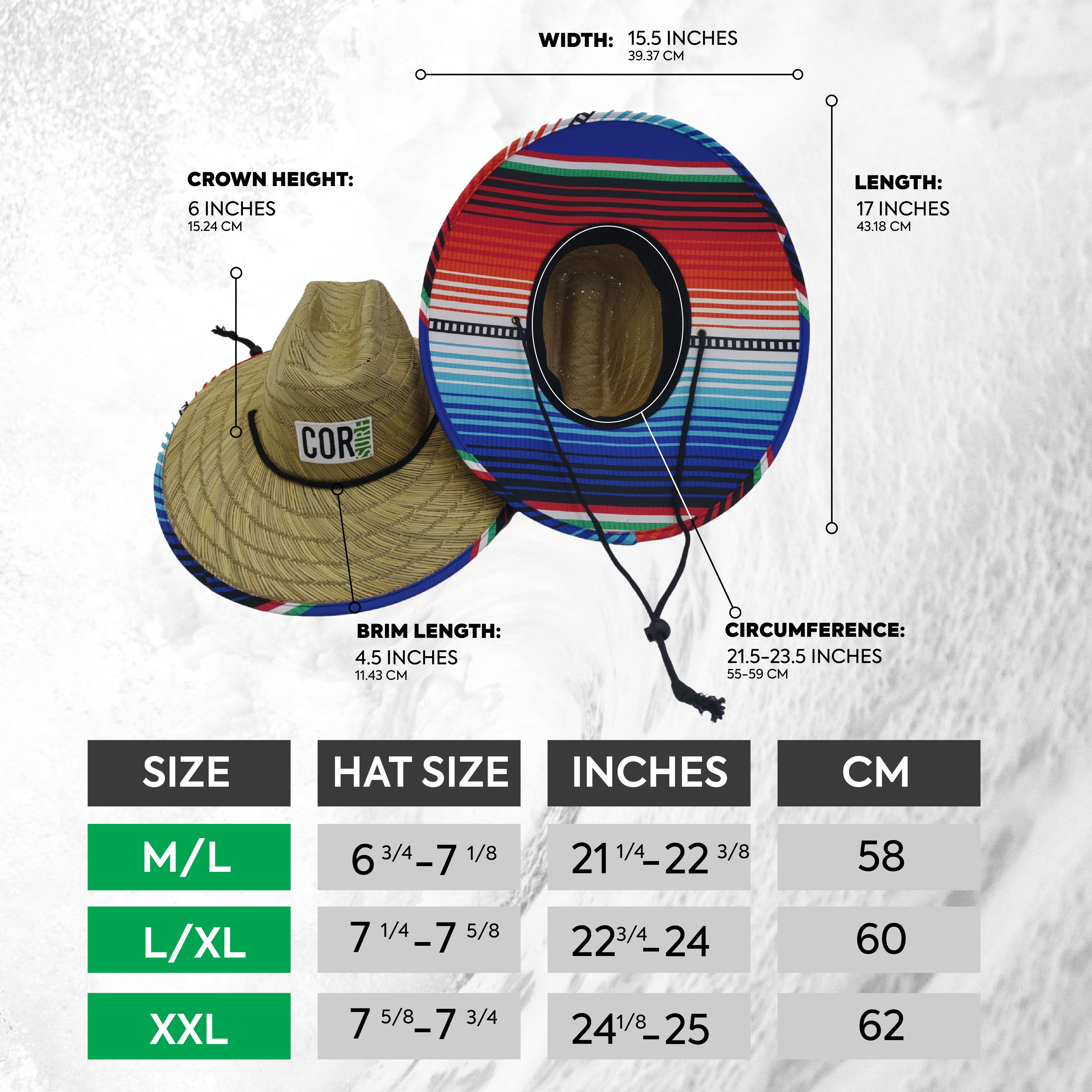 cor surf straw beach sun hat size chart