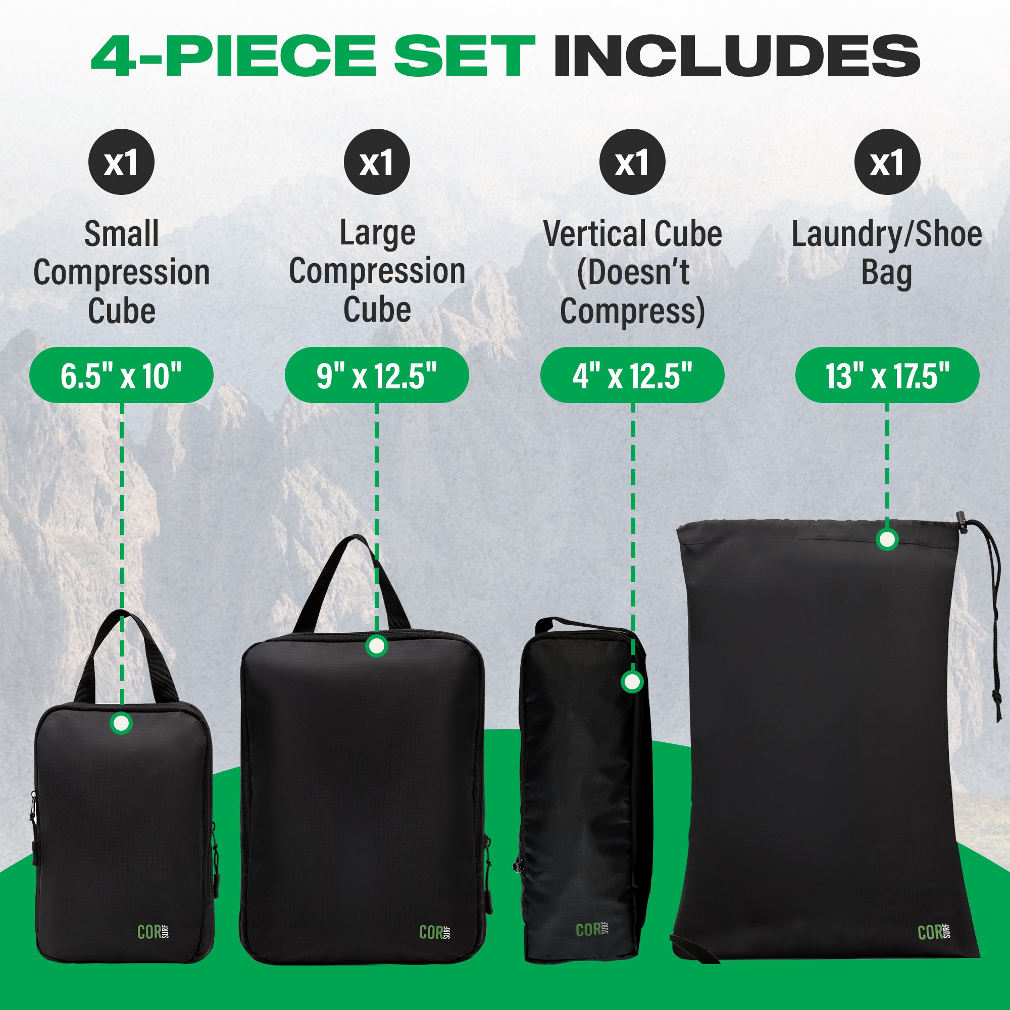 what comes with the 4-piece compression packing cube set
