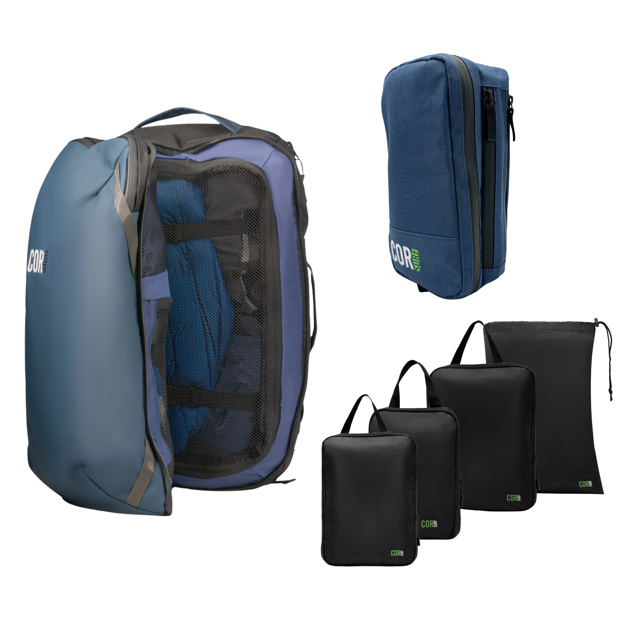 Island Hopper Travel Bundle - Backpack + Toiletry Bag + Compression Packing Cubes with YKK