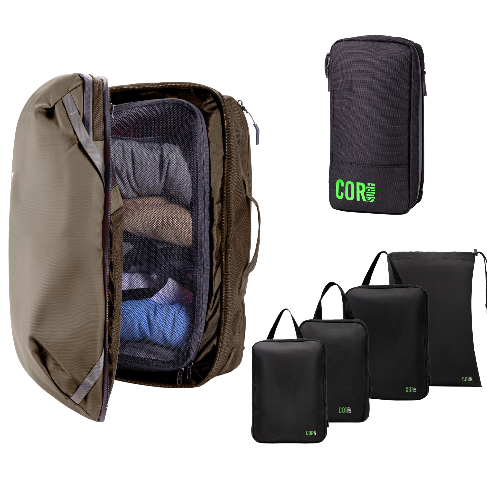 Island Hopper Travel Bundle - Backpack + Toiletry Bag + Compression Packing Cubes with YKK